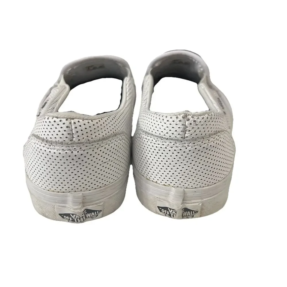 Vans Asher Slip-On Womens Size 9 White Athletic Leather Skate Shoes Sneakers